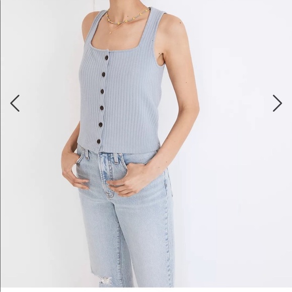☀️SALE☀️ Madewell Ribbed Button Front Crop Tank - Terrace Blue Size: Small - Picture 3 of 9